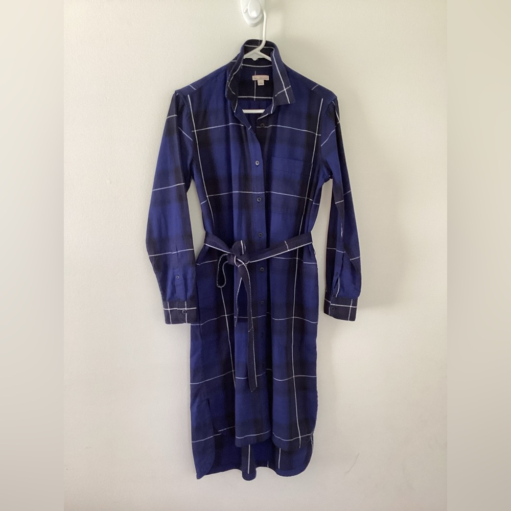 EUC Gap 100% cotton belted plaid midi dress shirt dress size small
